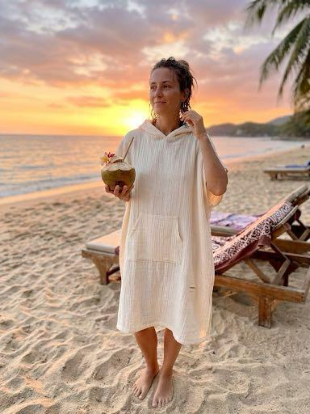 Organic 4-Layer Muslin Surf Poncho - Undyed Cotton Changing Robe