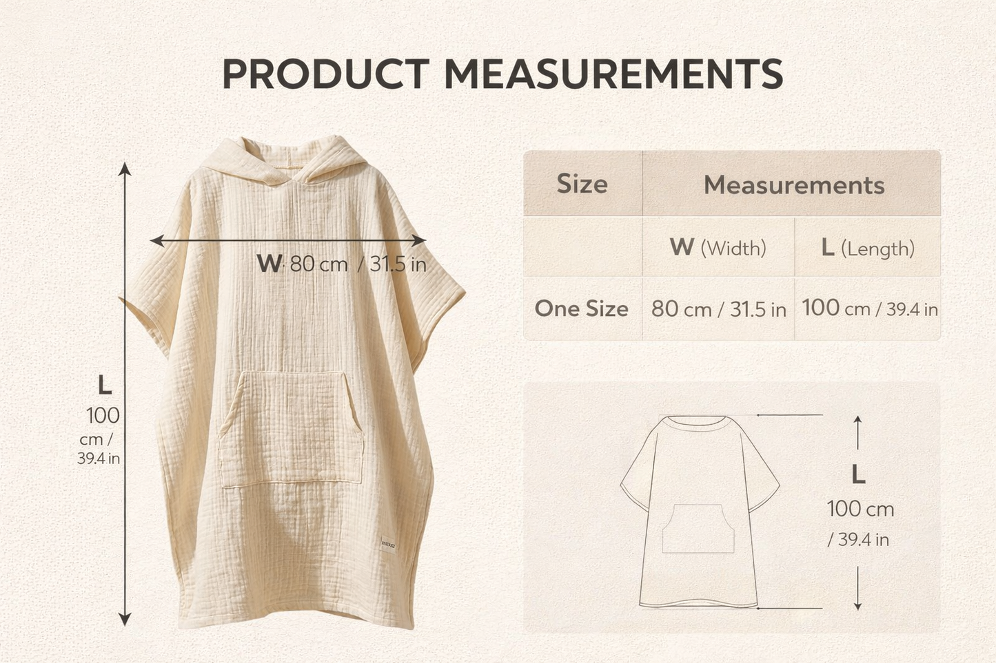 Organic 4-Layer Muslin Surf Poncho - Undyed Cotton Changing Robe