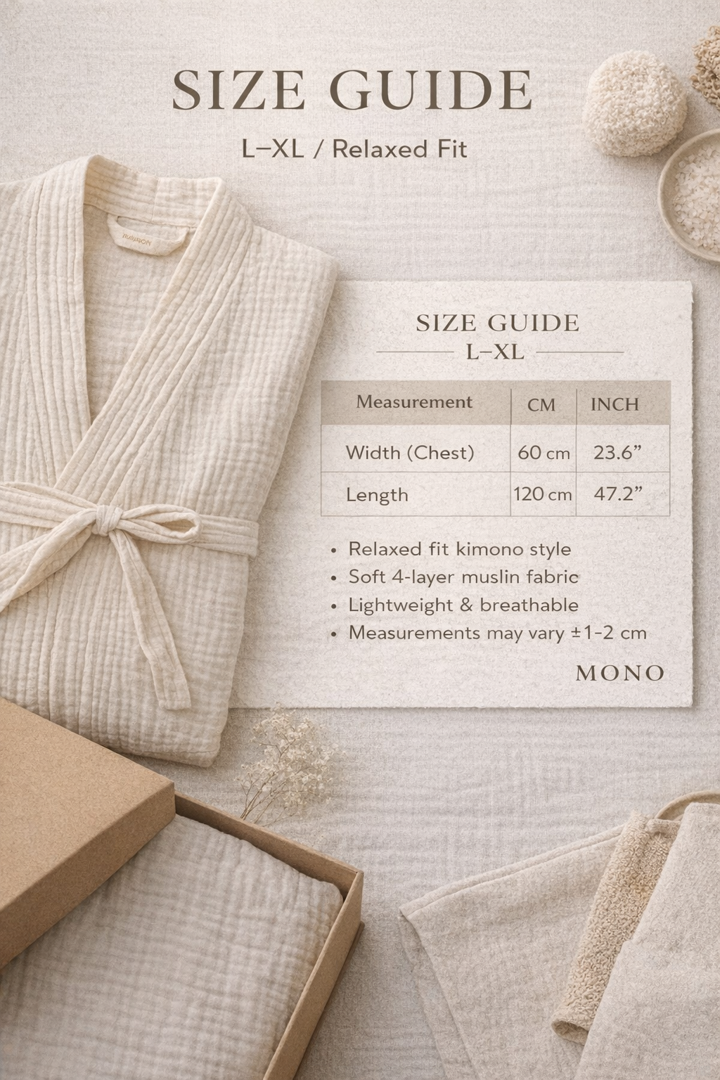 4-Layer Muslin Cotton Kimono Robe - Premium Soft Raw Fabric Bathrobe