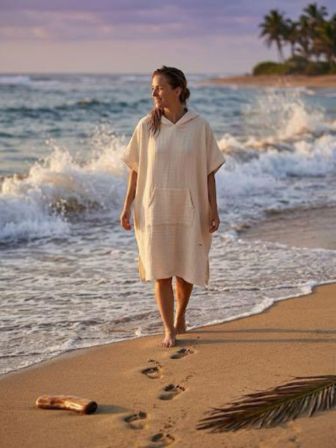 Organic 4-Layer Muslin Surf Poncho - Undyed Cotton Changing Robe