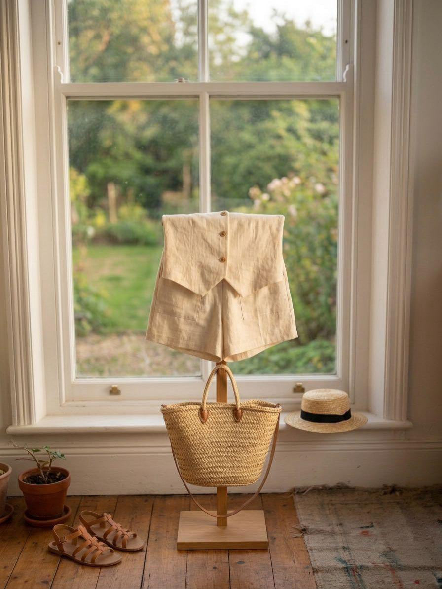 Premium Muslin Cotton Set: Handmade Vest & Elastic Waist Shorts