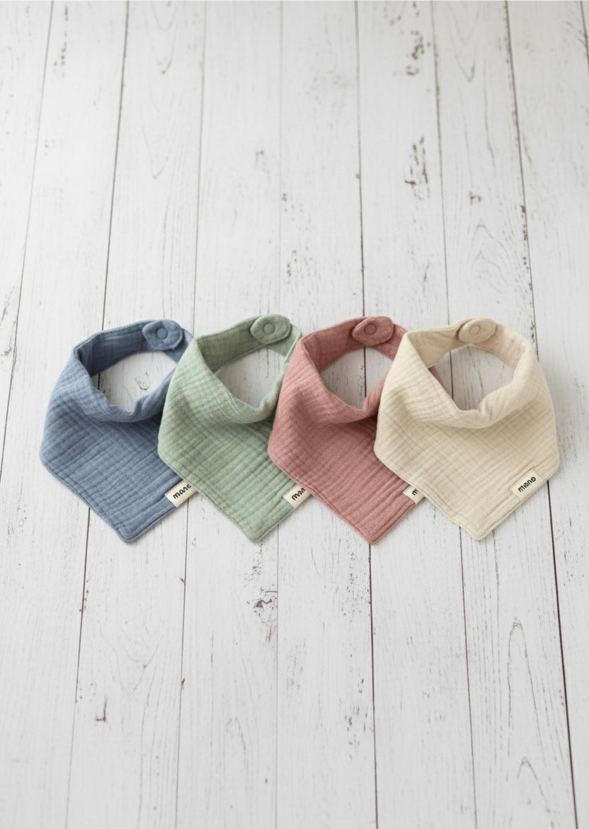 4-Pack Premium Muslin Bandana Bib Set - Ultra Soft & Absorbent Organic Cotton Drool Bibs for Babies & Toddlers (Earth Tone Collection)