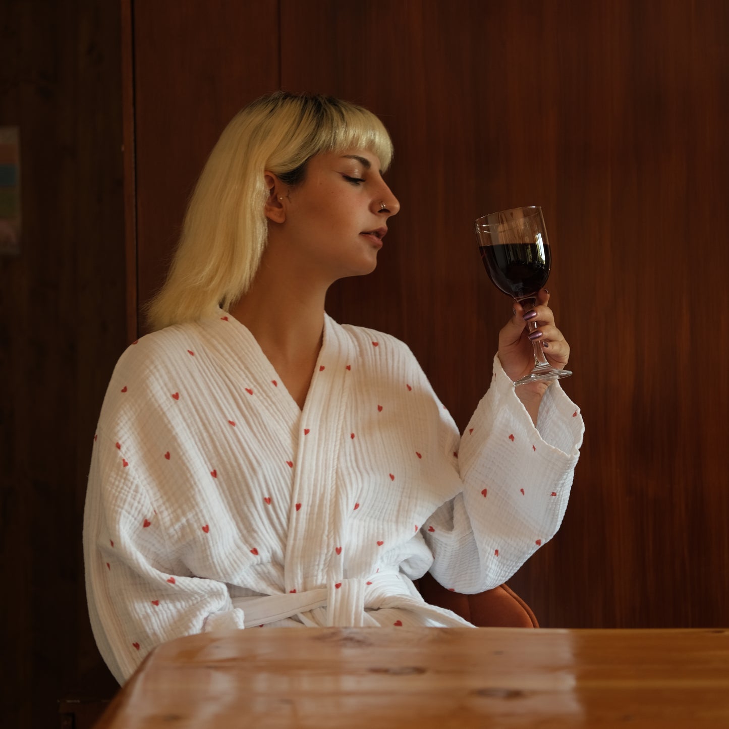 100% Cotton – 4 Layers Muslin Bathrobe with Digital Heart Print