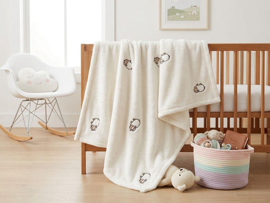 “Premium Welsoft Baby Blanket – Soft Sheep Embroidery, Ultra-Plush Newborn Blanket 80x100 cm”