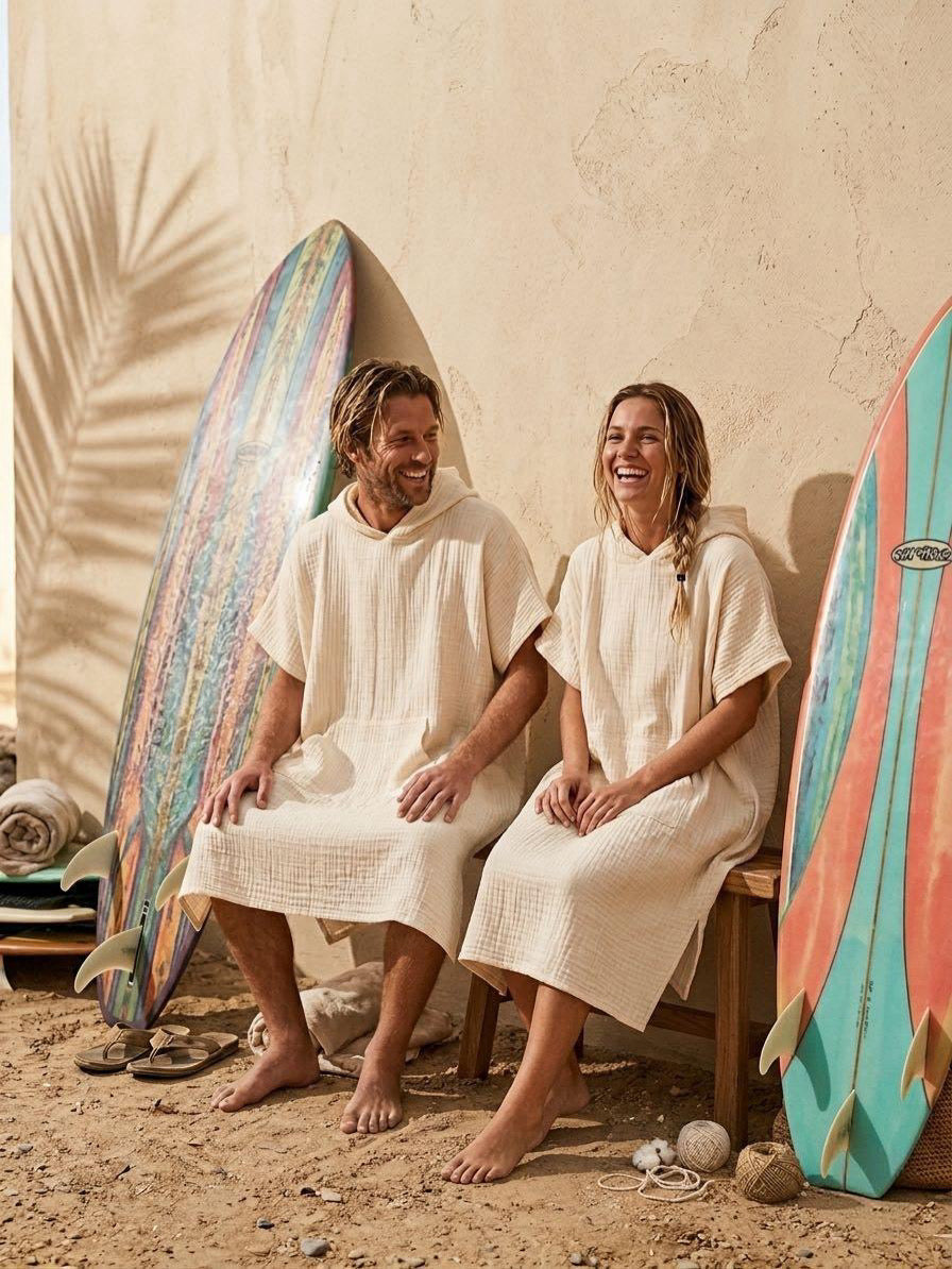Organic 4-Layer Muslin Surf Poncho - Undyed Cotton Changing Robe