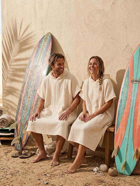 Organic 4-Layer Muslin Surf Poncho - Undyed Cotton Changing Robe