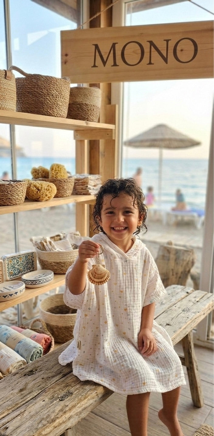 Premium 4-Layer Muslin Kids Poncho - Digital Bird Print - 55x60cm