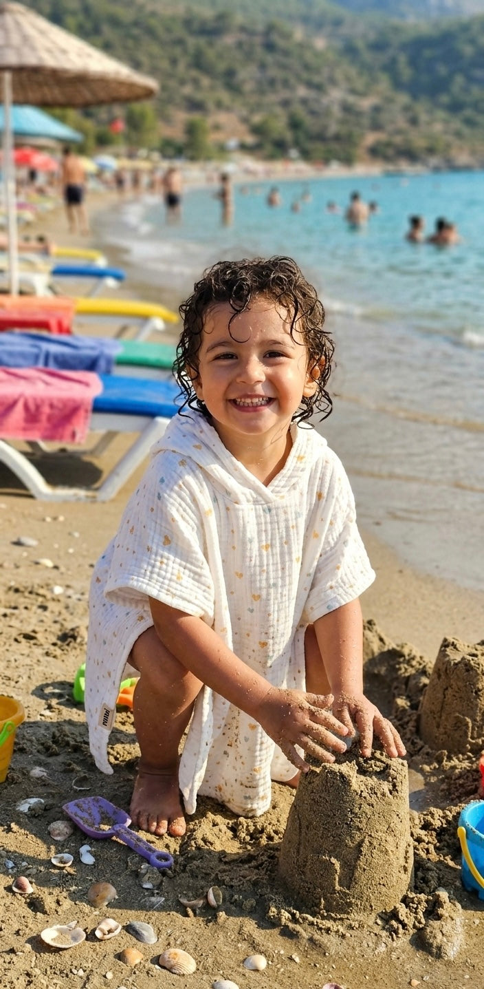 Premium 4-Layer Muslin Kids Poncho - Digital Bird Print - 55x60cm