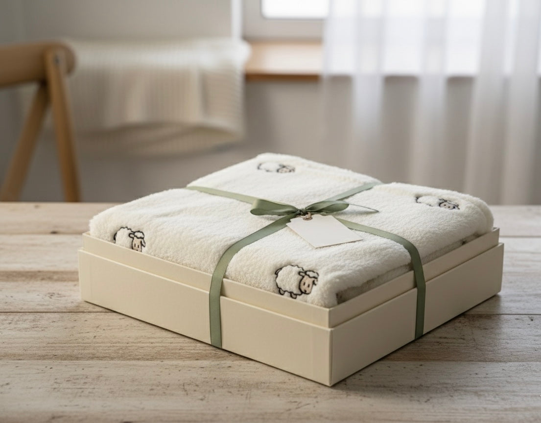 Premium Sherpa Welsoft Baby Blanket - Soft Sheep Embroidery, Ultra-Plush Newborn Receiving Blanket (80x100 cm)