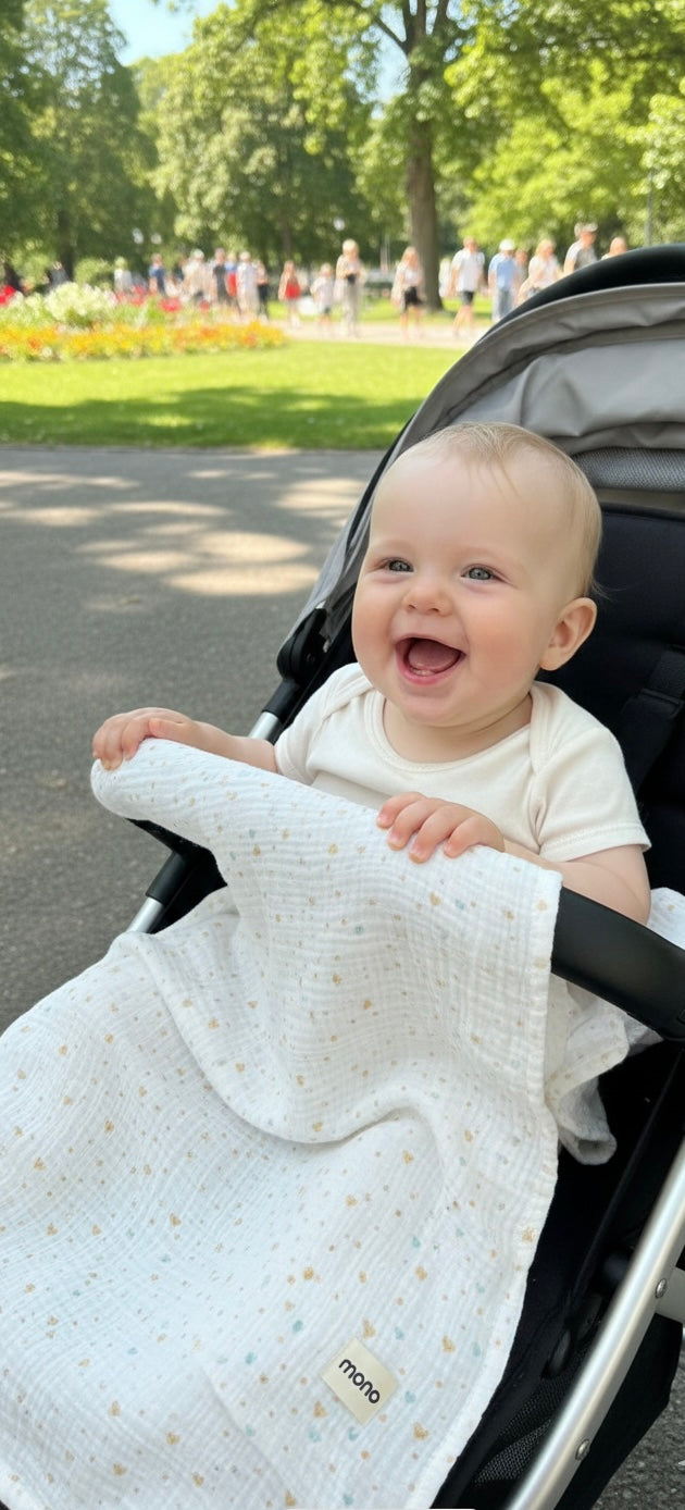 100% Organic Cotton 4-Layer Muslin Baby Blanket - Breathable Bird Print Swaddle & Stroller Cover - 100x100 cm