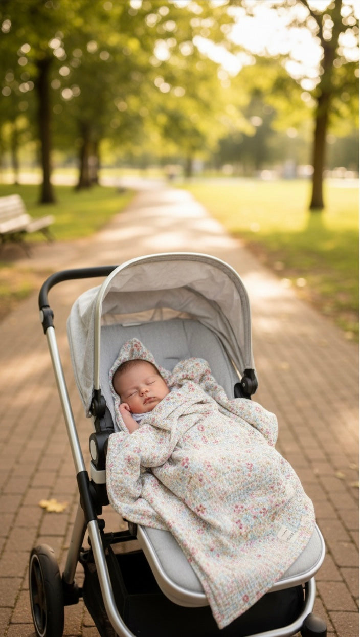 Premium 100% Cotton 4-Layer Floral Muslin Baby Blanket – 100x100 cm Breathable Digital Print Swaddle & Stroller Cover