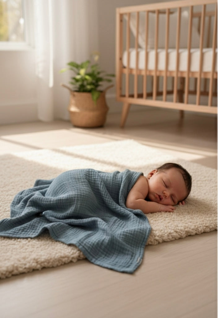 "Personalized Organic 2-Layer Checkered Muslin Baby Blanket - Custom Name Embroidery - 100% Cotton Multi-Purpose Swaddle & Stroller Cover"