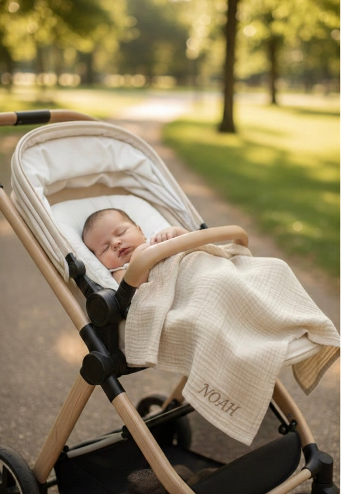 Personalized Organic 2-Layer Checkered Muslin Baby Blanket – Custom Name Embroidery Option – 100% Cotton Multi-Purpose Swaddle