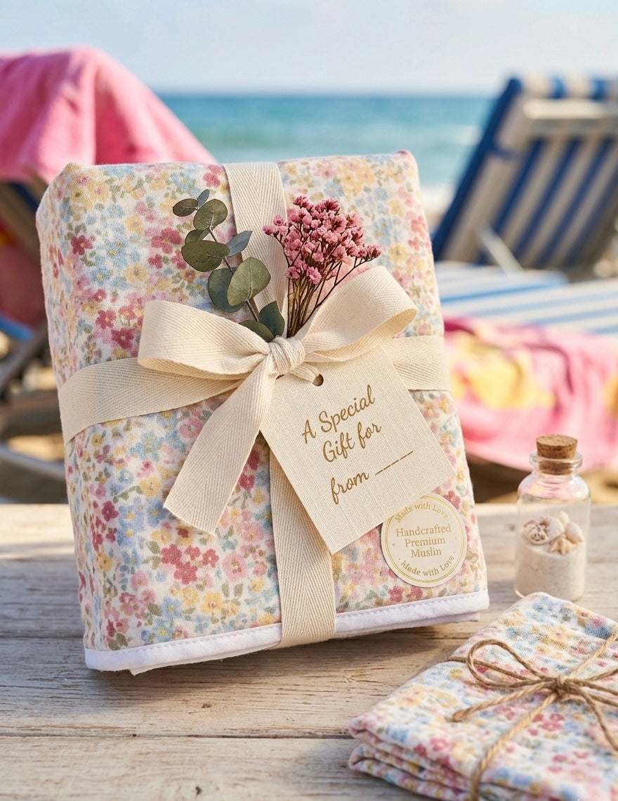 Floral Digital Print 4-Layer Muslin Poncho for Kids - Soft & Breathable Beach Cover-Up