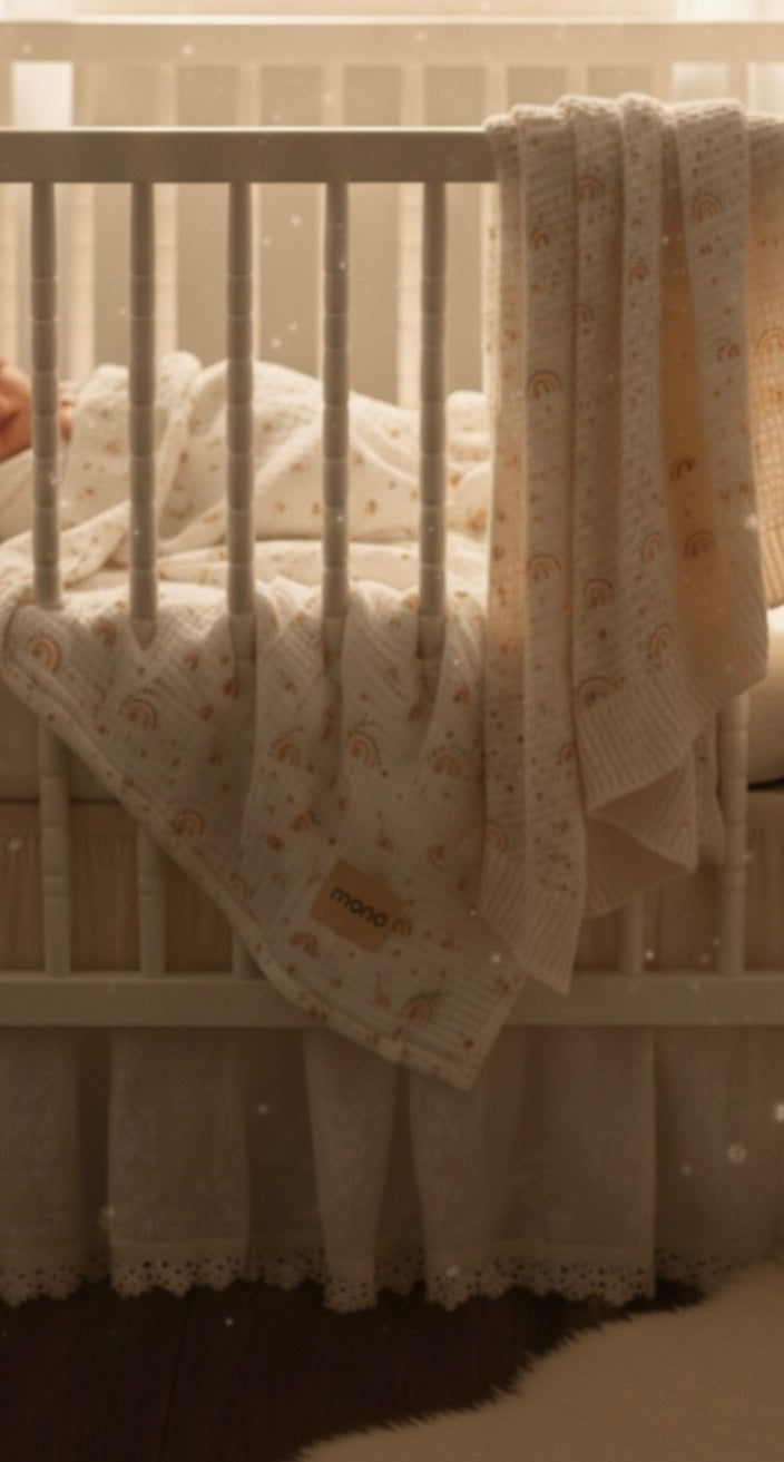 Premium 100% Cotton 4-Layer Muslin Baby Blanket - Rainbow Print Swaddle & Stroller Cover (100x100 cm)